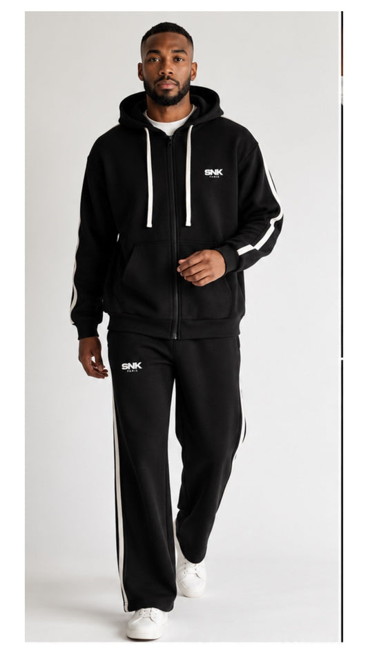 Ensemble zippé noir et blanc à bandes